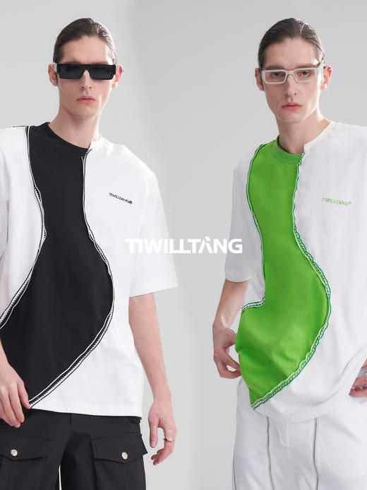 TIWILLTANG启世录“琉涓”易线错位撞色结构T恤夏季个性设计短袖 商品图2