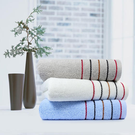 洁丽雅（Grace）纯棉简约条纹毛巾3条 7050颜色随机 商品图1