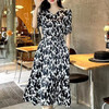 DNO19姆米真丝弹力缎印花连衣裙高档女装夏季薄款v领收腰裙子 商品缩略图3