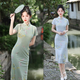 弹力网纱年轻少女款，复古国风旗袍SYK396020