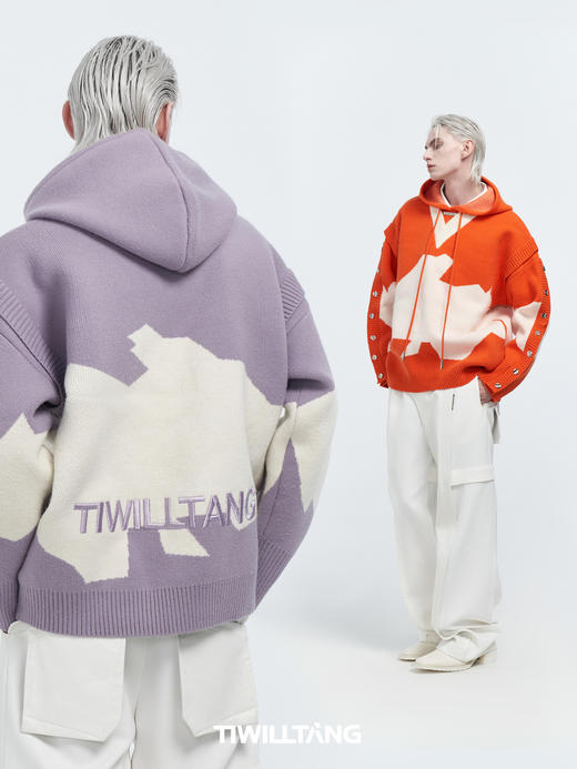 TIWILLTANG启世录 店主推荐 限定蓝紫灰撞米白两件式刺绣针织卫衣 商品图3