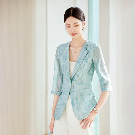 雀说天丝西装外套女薄款七分袖上衣韩版修身高级感气质休闲小西服AL24925 商品图3