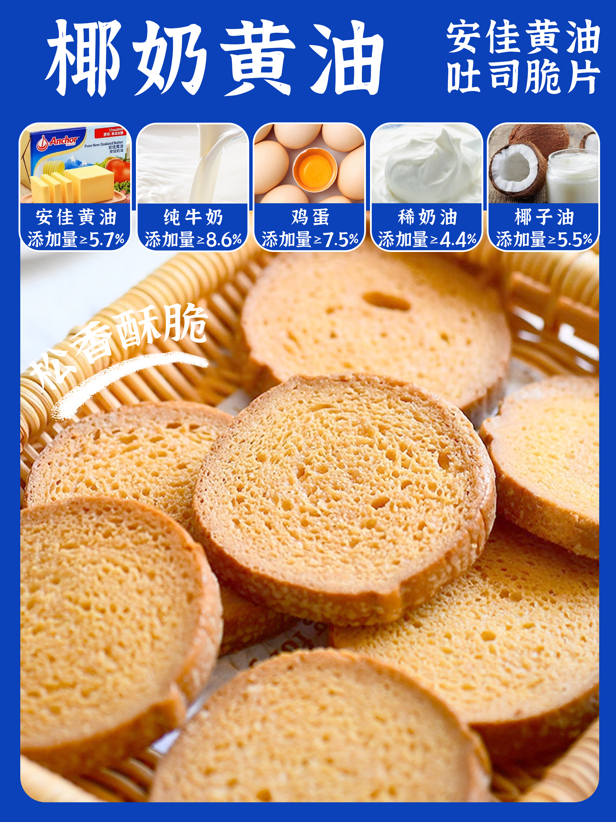 12月新货 | 安佳椰奶黄油吐司脆片 【安佳黄油≥5.7%、纯牛奶≥8.6%、鸡蛋≥7.5%、椰子油≥5.5%、稀奶油≥4.4%】 保质期4个月