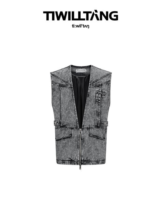 TIWILLTANG 启世录“苏霾”纯棉V领牛仔活页袢带无袖马甲宽松男夏 商品图4