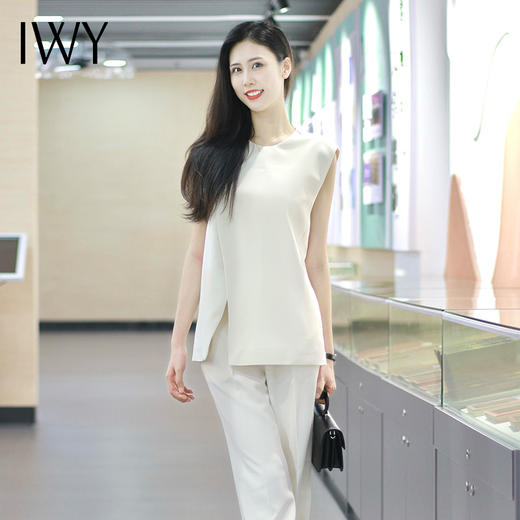 IWY/米白无袖西装上衣夏季新款小众设计感下摆开叉工作服C13522+P23522 商品图7