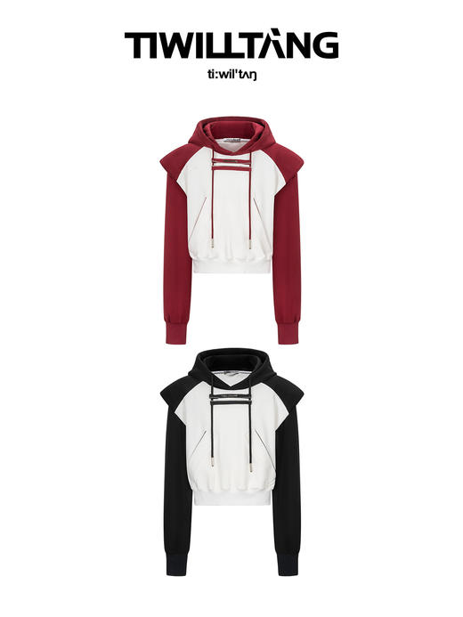 TIWILLTANG启世录“桎回”短款宽肩休闲撞色帽衫七夕情侣连帽卫衣 商品图4