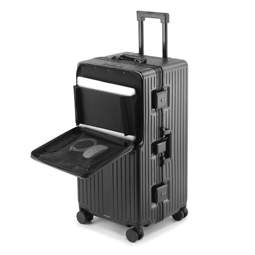 德国品牌romivo usb充电 多功能铝框开口箱行李箱 多20%容量 高档铝合金拉杆 超静音万向轮 商品图4