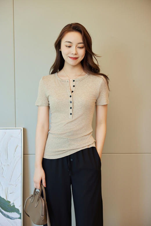 经典亨利领天丝上衣 商品图3