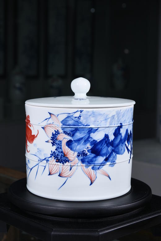 青花点彩金麟图茶罐 商品图0