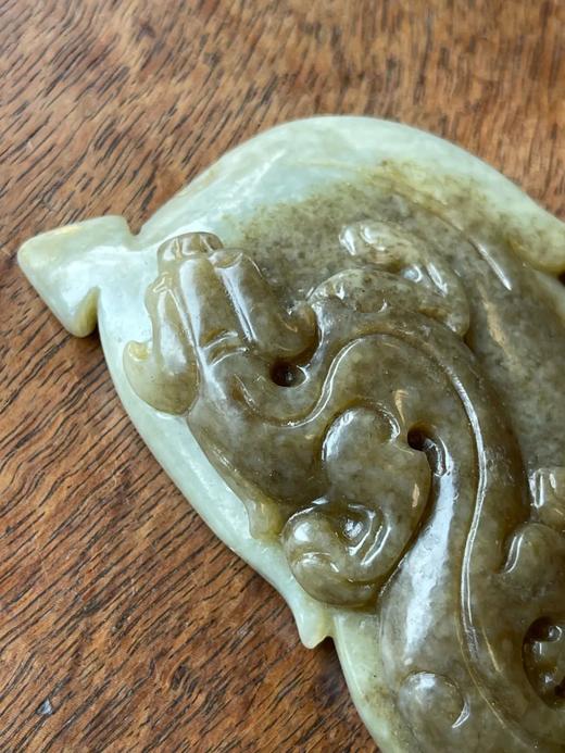 籽料糖沁白玉雕叶片螭龙把玩件，顺丰包邮 商品图5