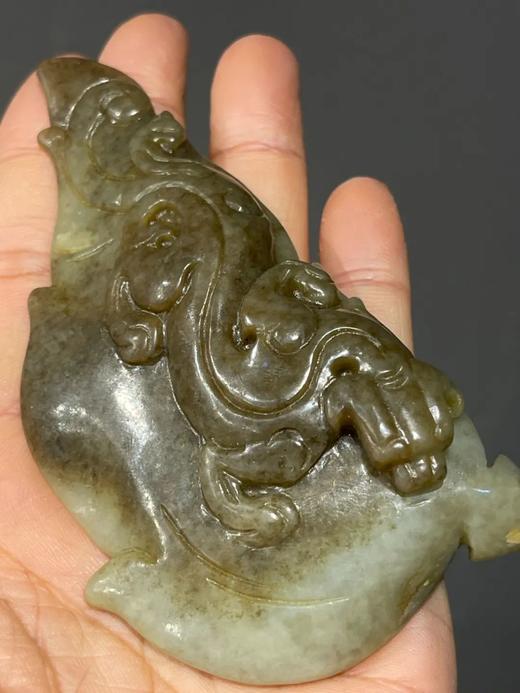籽料糖沁白玉雕叶片螭龙把玩件，顺丰包邮 商品图4
