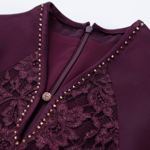 PF8E8斯尔丽2024新款改良旗袍式蕾丝拼接醋酸喜婆婆宴会收腰合体显瘦连衣裙 商品图4