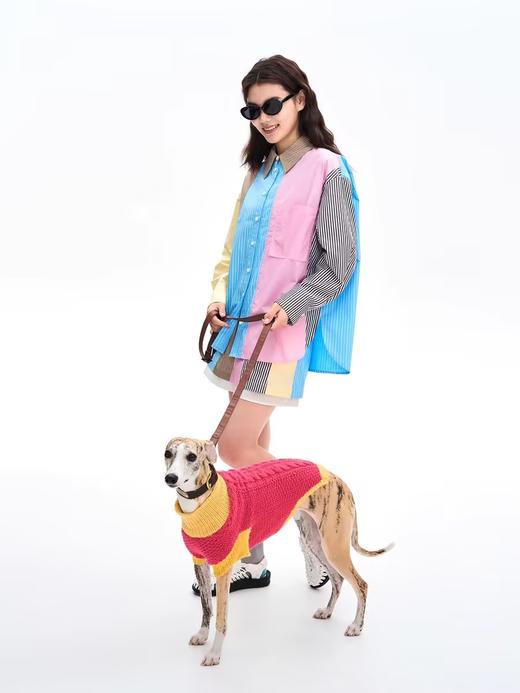 heris/H42119/多巴胺色彩条纹拼接 宽松廓形百搭 经典翻领长袖衬衫 商品图1