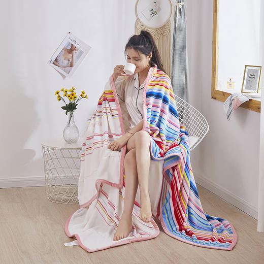 红蜻蜓毛毯双面法兰绒毯盖毯沙发毯子办公室午睡毯-雨后彩虹 180*200cm 商品图2