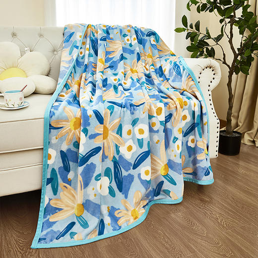 红蜻蜓毛毯双面法兰绒毯撸猫感盖毯沙发毯子办公室午睡毯-花海 150*200cm 商品图3