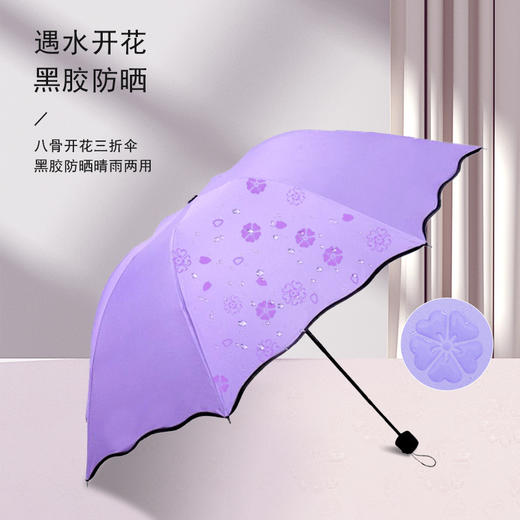 【夏日新宠，荷叶边遇水开花晴雨伞】晴雨两用二合一遇水开花晴雨伞，升级加厚黑胶款UV阻隔率99%轻巧便捷，三折叠防晒太阳伞防紫外线遮阳伞QQ 商品图0