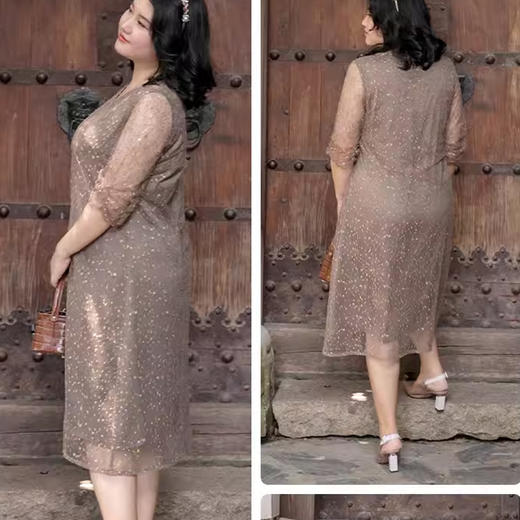 丁摩  大码网纱蕾丝连衣裙Q121192 商品图1