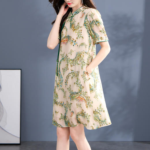 丁摩 盘扣改良旗袍年轻款桑蚕丝连衣裙中国风A字裙真丝裙子4ZF-90105 商品图0