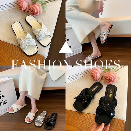 【平底韩版亮片凉拖鞋】鞋子外穿 新款夏季休闲度假沙滩凉鞋  商品图0