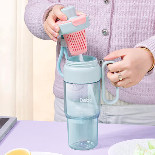 Debo德铂米兹/摩卡运动休闲杯 tritan母婴级别材质.-盖双饮茶水分离 大容量塑料杯500ML/850ML可 分享选 商品图3