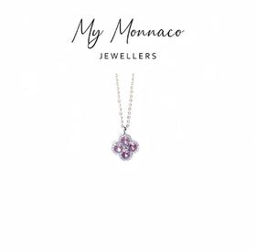 L粉色镶钻满天星四叶草项链