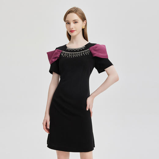 PF820斯尔丽流苏感钻链撞色肩部公主感小礼服2024春夏新款连衣裙 商品图0