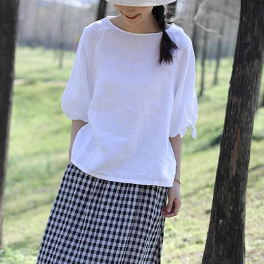 裁缝学苑AQ314 复古圆领套头衬衫纸样小衫亚麻女装上衣圆领套头插肩袖五分袖版型 商品图5