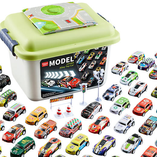 「抖音同款！100辆桶装」 儿童合金小汽车玩具车套装1:64回力惯性仿真铁皮回力车收纳盒套装 商品图4