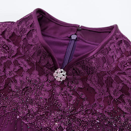 PF8E7斯尔丽2024新款喜婆婆宴会拼接蕾丝改良旗袍烫钻醋酸修身显瘦连衣裙 商品图4