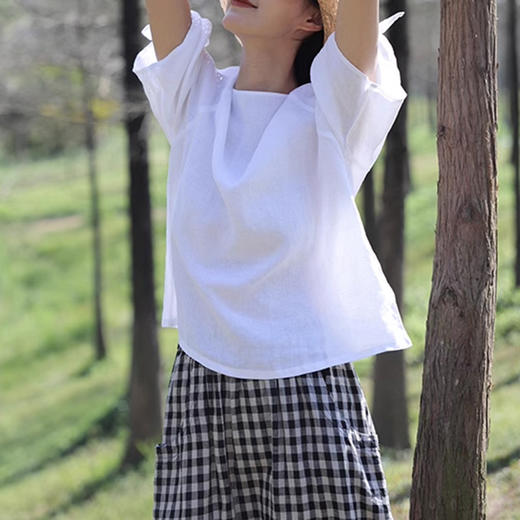 裁缝学苑AQ314 复古圆领套头衬衫纸样小衫亚麻女装上衣圆领套头插肩袖五分袖版型 商品图4