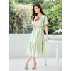 【五折购】熙世界2025夏季新款绿色V领连衣裙短袖法式轻奢莱赛尔天丝裙子 商品缩略图4