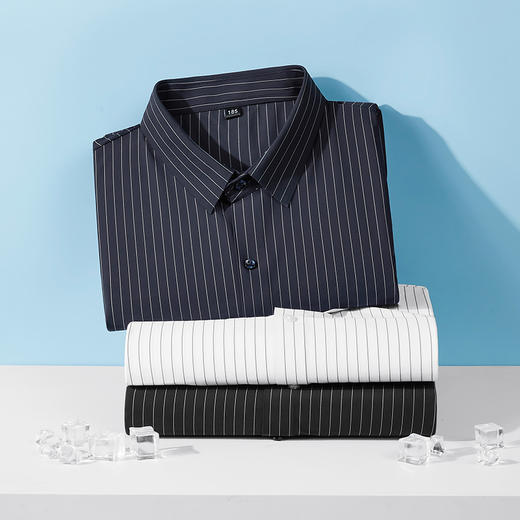 【Q】【封口款】【特大码】【冰丝高弹】【新款DM】大依优型大码条纹短袖衬衫加肥加大男装免烫大号大码衬衣上衣男士绅士商务休闲半袖夏季 商品图0