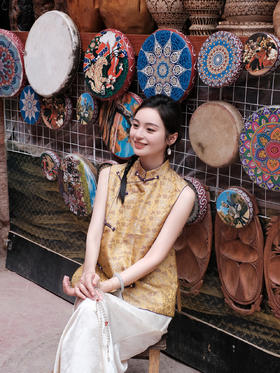 盛唐牡丹盛奢系列| 限量款| 高货-宋锦祥云龙纹偏襟坎肩(特殊商品不退不换)