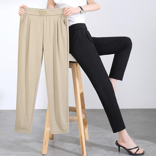 「两色可选！2024春季新款」修身铅笔裤弹力显瘦休闲小脚裤高腰黑色九分裤潮下装 商品图0