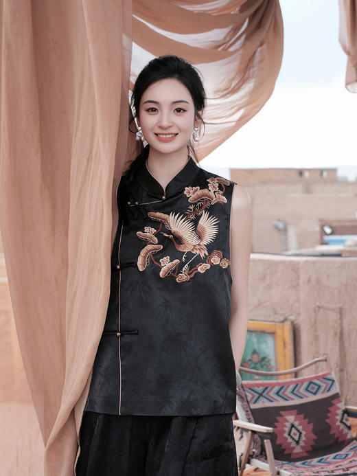 盛唐牡丹盛奢系列| 限量款| 高货-真丝重缎仙鹤纹马甲(特殊商品不退不换) 商品图4
