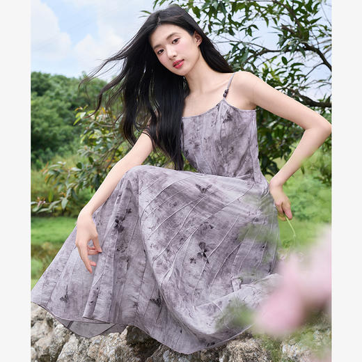 新中式国风晕染肌理串珠吊带裙女温柔高级感连衣裙V2842138 商品图2