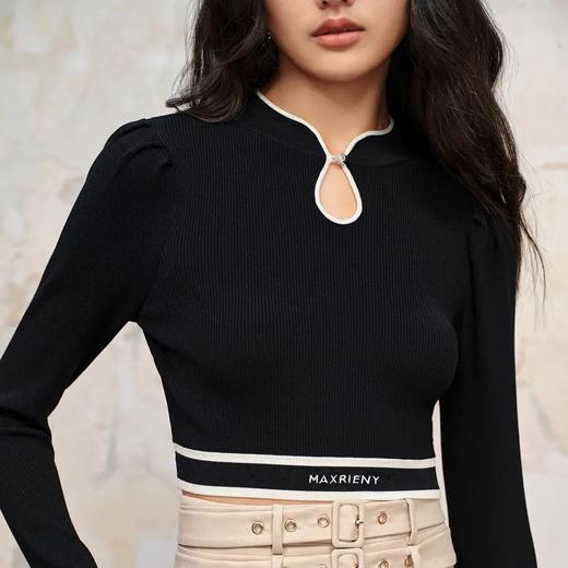 中式立领截短撞色边套头针织 商品图2