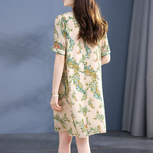 丁摩 盘扣改良旗袍年轻款桑蚕丝连衣裙中国风A字裙真丝裙子4ZF-90105 商品图3