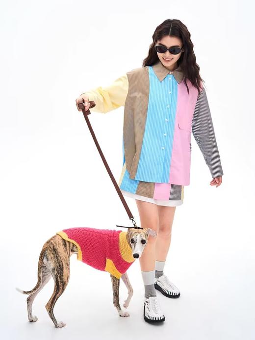 heris/H42119/多巴胺色彩条纹拼接 宽松廓形百搭 经典翻领长袖衬衫 商品图3