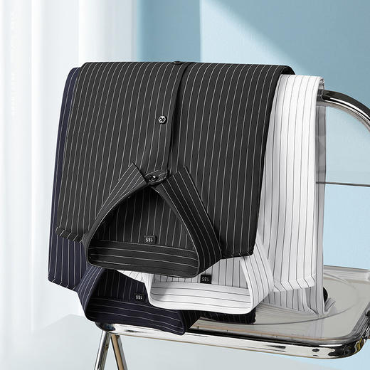 【Q】【封口款】【特大码】【冰丝高弹】【新款DM】大依优型大码条纹短袖衬衫加肥加大男装免烫大号大码衬衣上衣男士绅士商务休闲半袖夏季 商品图3