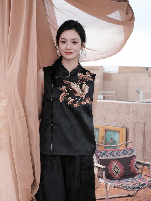 盛唐牡丹盛奢系列| 限量款| 高货-真丝重缎仙鹤纹马甲(特殊商品不退不换) 商品图5