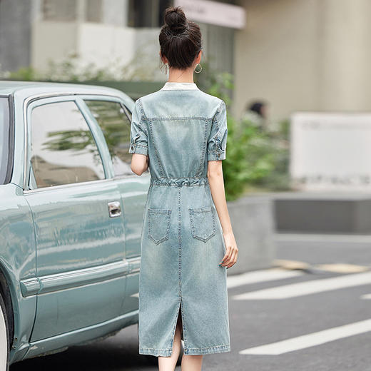 HR WY89039中式风时尚复古拼接撞色收腰显瘦牛仔连衣裙 商品图3