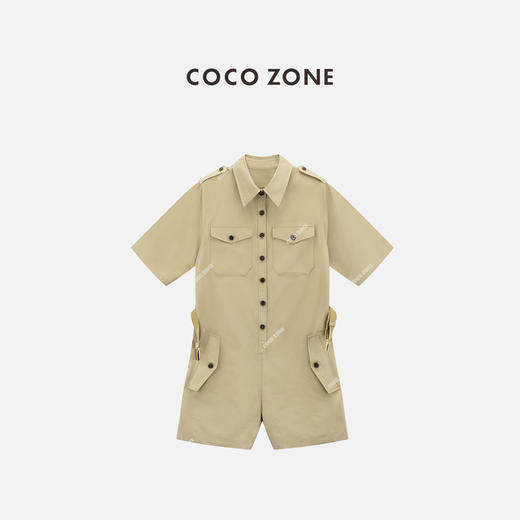 COCO ZONE 夏季翻领短袖开扣口袋收腰显瘦连体衣裤CC1B1402 商品图0