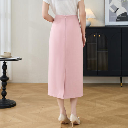 米思阳高级感通勤纯色半身裙高腰修身开叉包臀裙2900 商品图3