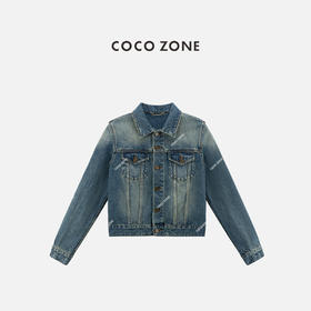 COCO ZONE ”罗兰牛仔“复古翻领单排扣牛仔外套休闲百搭上衣CC1C1555