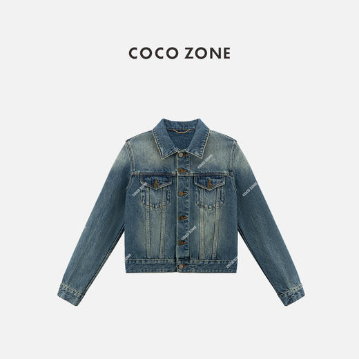 COCO ZONE ”罗兰牛仔“复古翻领单排扣牛仔外套休闲百搭上衣CC1C1555 商品图0