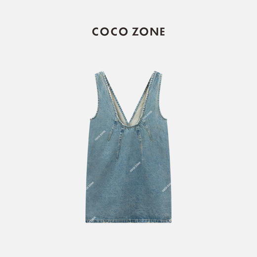 COCO ZONE "黑标牛仔裙”夏季设计v领连衣裙纯色百搭休闲长裙CC2B0890 商品图0