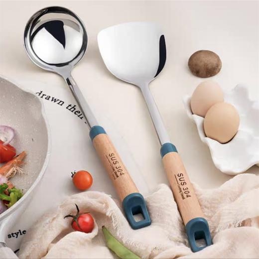 304不锈钢锅铲 炒菜锅铲锅勺 1把 家用厨具铲子勺子煎铲炒铲防烫木柄 商品图0