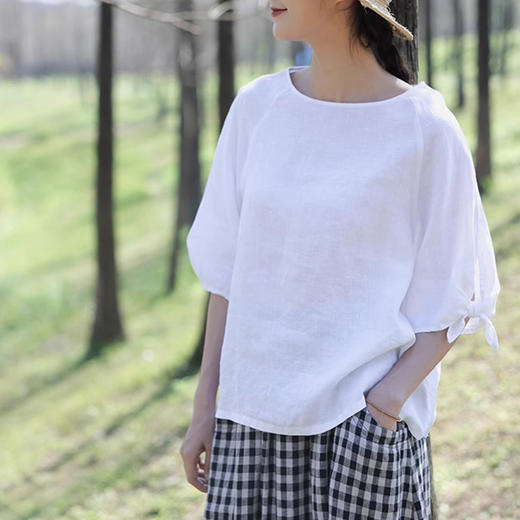 裁缝学苑AQ314 复古圆领套头衬衫纸样小衫亚麻女装上衣圆领套头插肩袖五分袖版型 商品图2