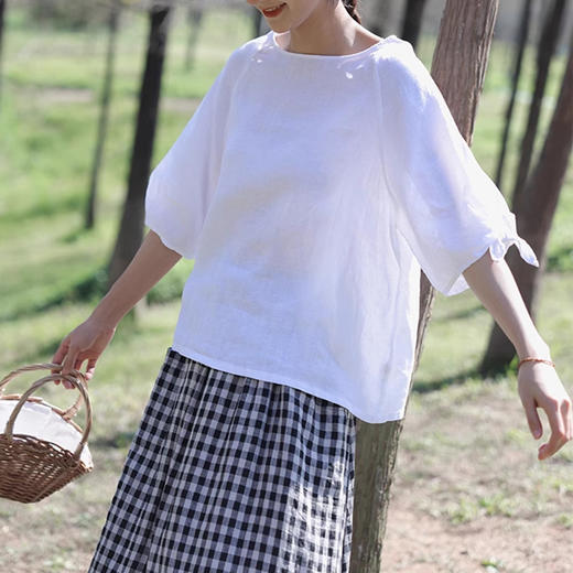 裁缝学苑AQ314 复古圆领套头衬衫纸样小衫亚麻女装上衣圆领套头插肩袖五分袖版型 商品图3